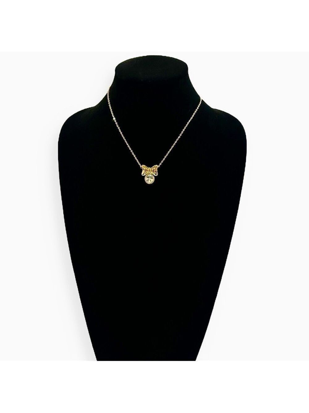 SWAROVSKI 🎀 Must-Have 🎀 Gold-Tone Bow Necklace w Crystal Pendant | NWOT - Picture 3 of 10